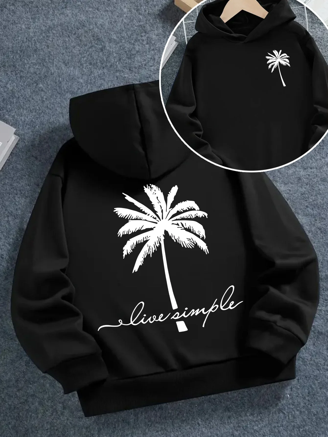 Boys' Casual Hoodie with Palm Tree Print - 
