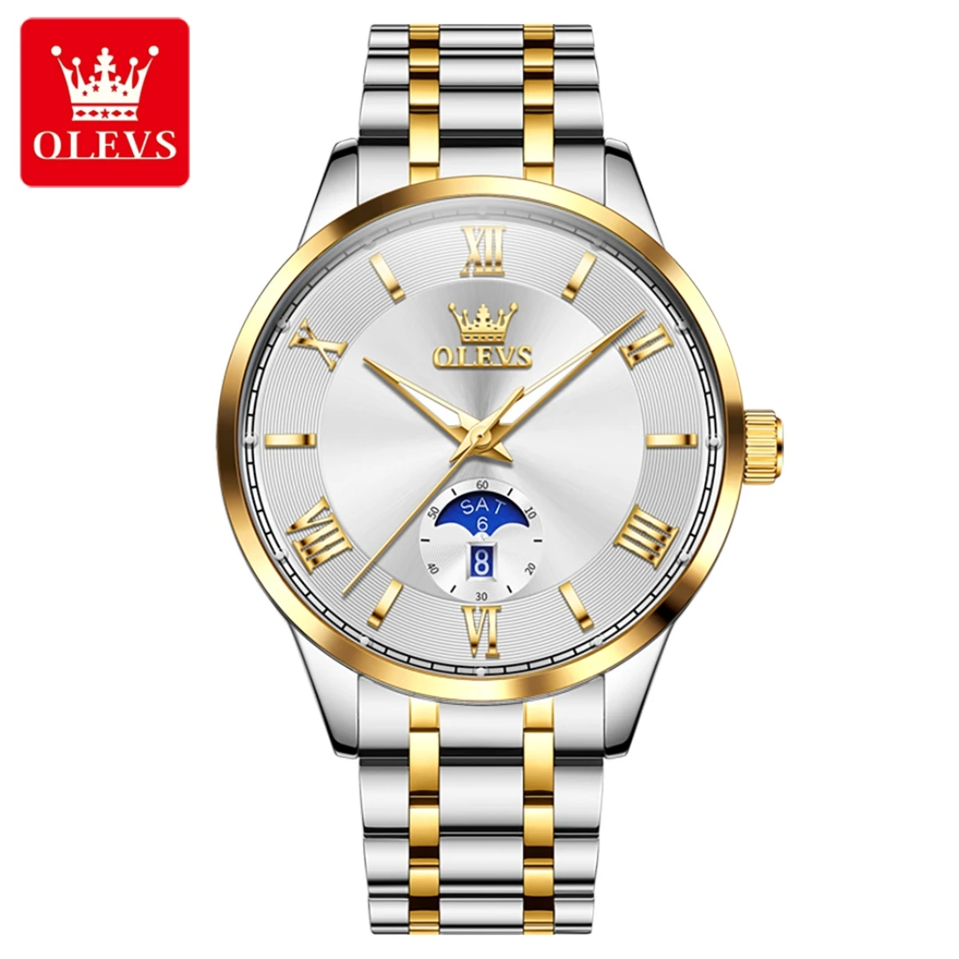 

OLEVS 3638, модные кварцевые часы, подарок, круглый циферблат, ремешок для часов из нержавеющей стали, наручные часы с дисплеем недели, светящийся календарь