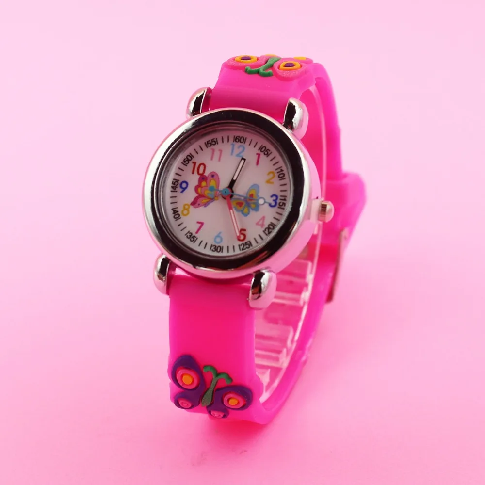 New 3D Colorful Butterfly Children Watch Soft Silicone Strap Rainbow Color Dial Learning Time Quartz Watches for Kid Girls Boys