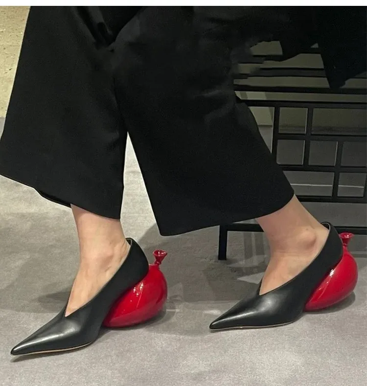 Black Red Balloon Sandals Women Thin High Heel Slip-on Summer Shoes Slingback Newly Hot-sell Sandalias