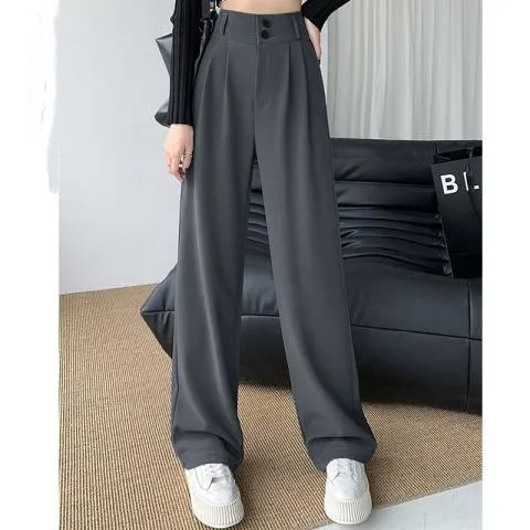 Women’s Wide Leg Pants Women Korean Style High Waist Black Trouser Office Ladies Fashion Loose Grey Suit Trousers Streetwear