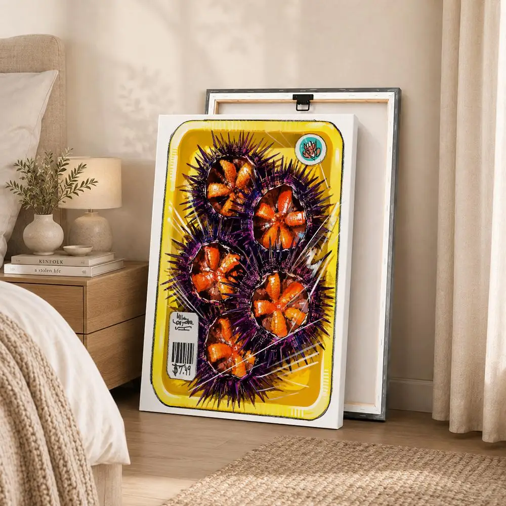 Seafood lobster crab abalone Framed Wall Painting Canvas Art Poster Solid Wood Frame for Room Living Home Decor