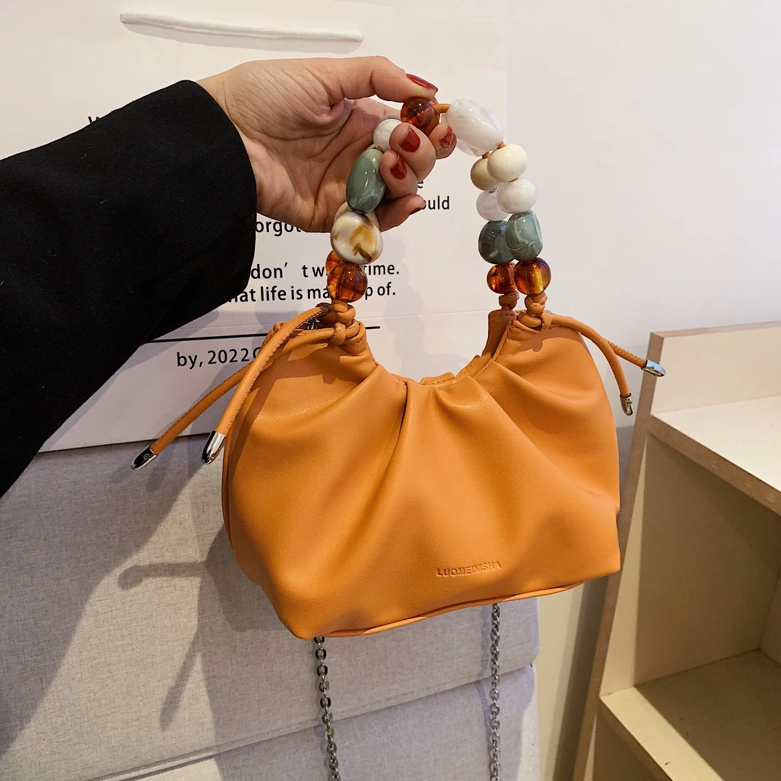 2023 Summer Ladies Handbags New Fashion Pink White Orange Small Shoulder Bags For Women Metal Silver Color Chain Crossbody Bag