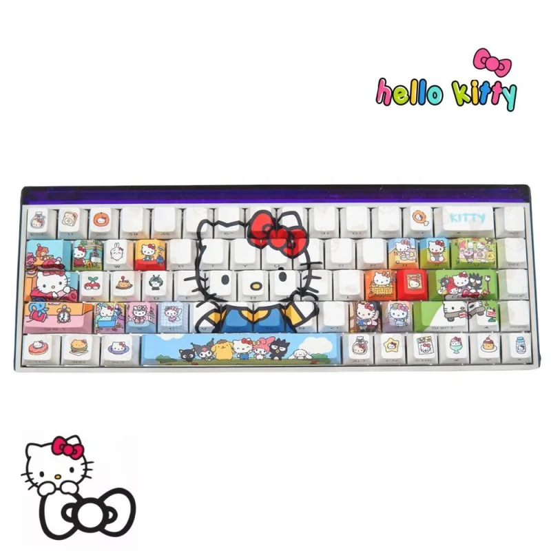 

Hello kitty keycaps Cute cartoon personality original side engraved translucent PBT sublimation replica keycaps birthday gift