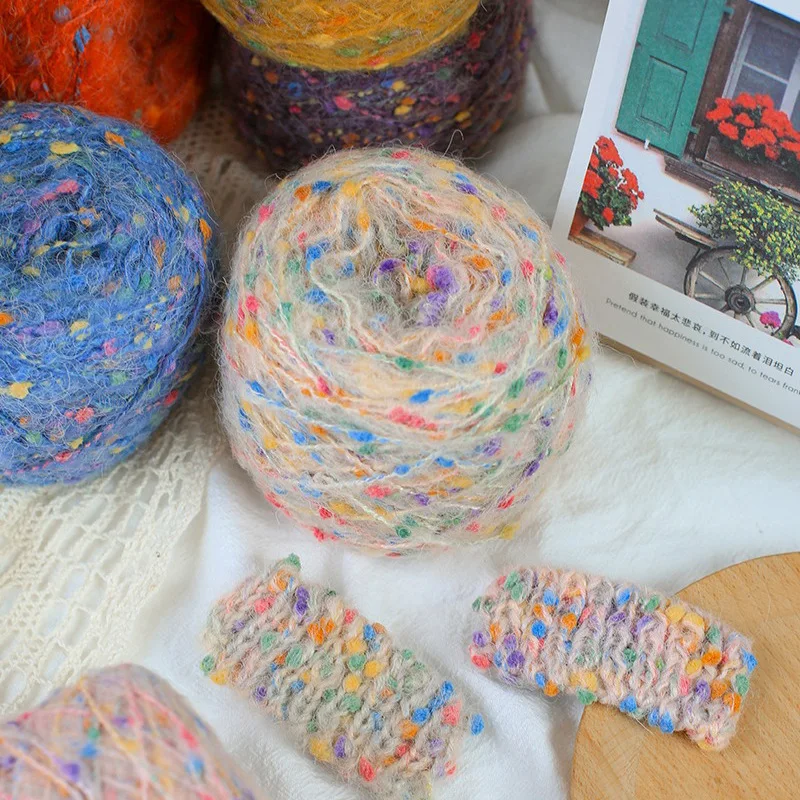 Color bean silk mohair wool, rainbow bean scarf thread, color dot mohair thick thread woven hook bag
