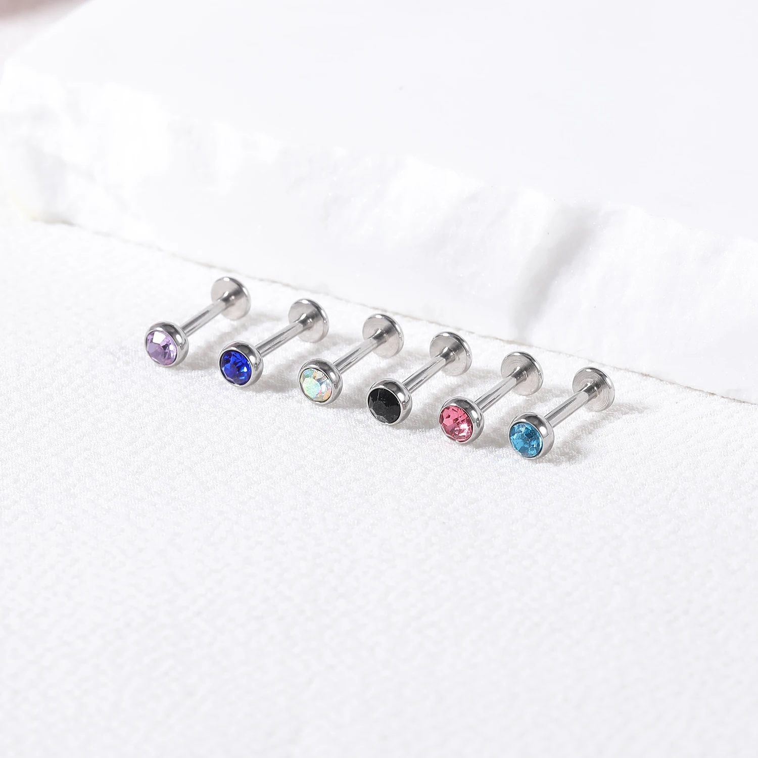 ZS 16/18G Stainless Steel Labret Studs Jewelry Opal Stone Lip Rings Piericngs Set Star Zircon Conch Cartilage Earring Women Gift