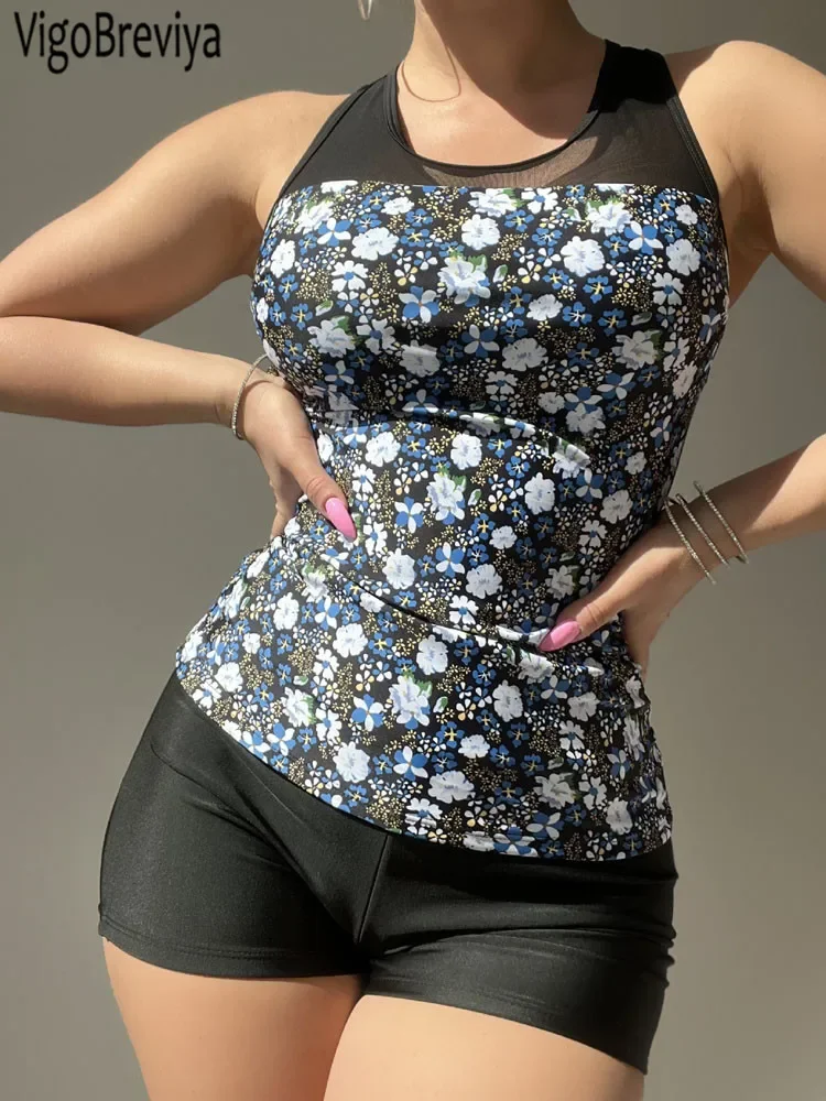 VigoBreviya 2025 Sexy Print Swimwear Women Mesh Patchwork Tankini Set Brazilian Lady Swimsuit High Waist Beach Summer Bath Suit