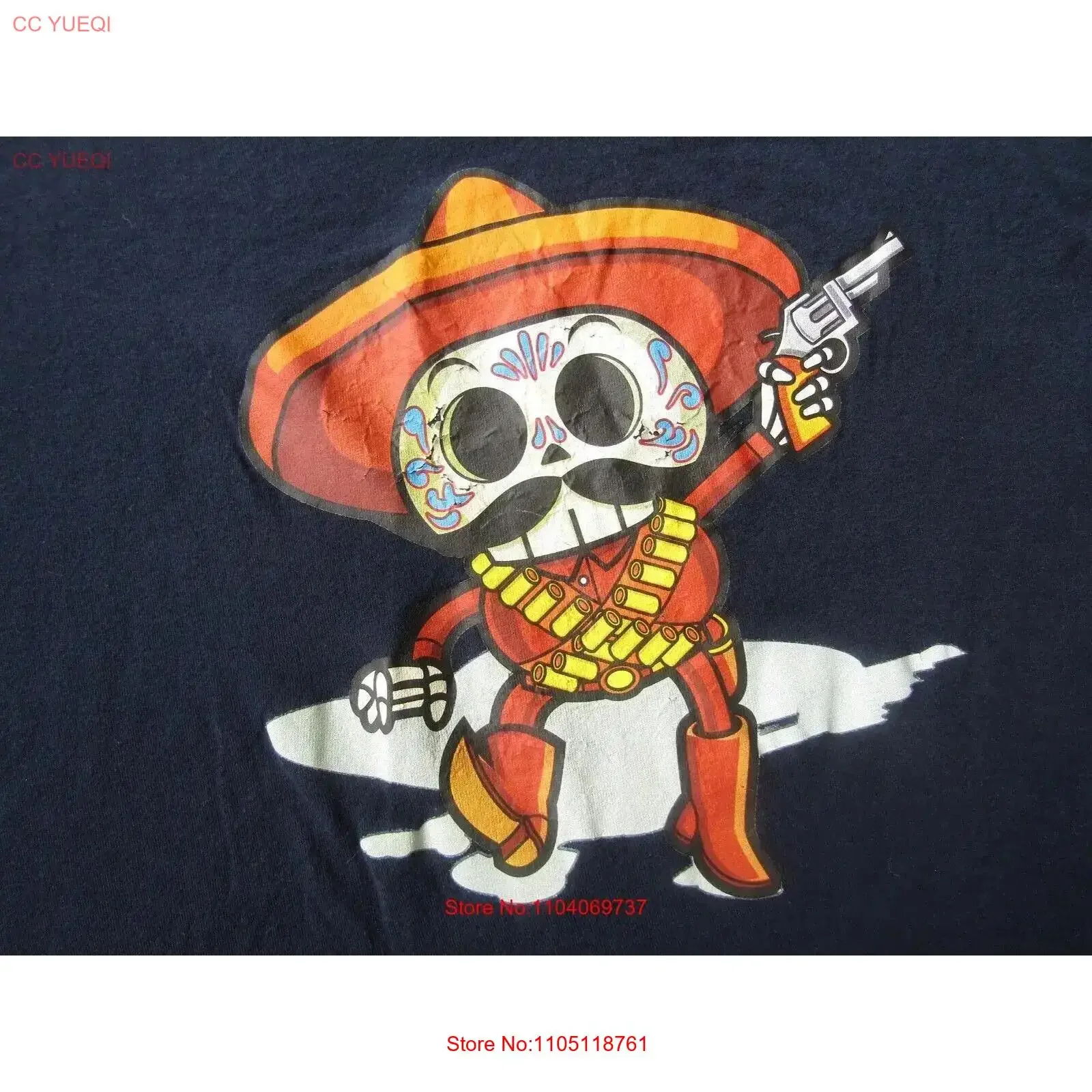 Dia De Los Muertos Bandido Mexicano Esqueleto Camiseta hombres XL Playa del Carmen MX vintage Lavado ropa de diseñador streetwear