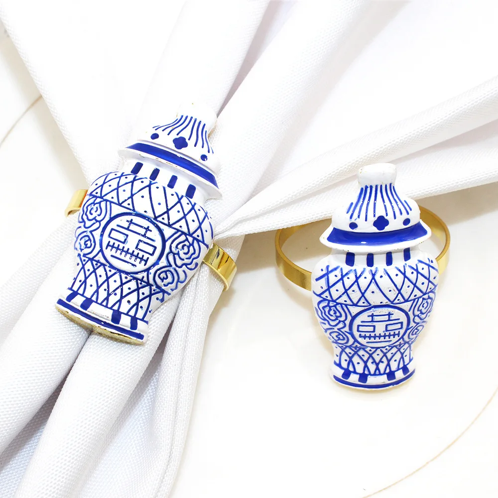 6/8/10Pcs Blue White Porcelain Napkin Rings Chinese Style Ceramic Napkin Holder for Asian Theme Wedding Vintage Table Decor view 2