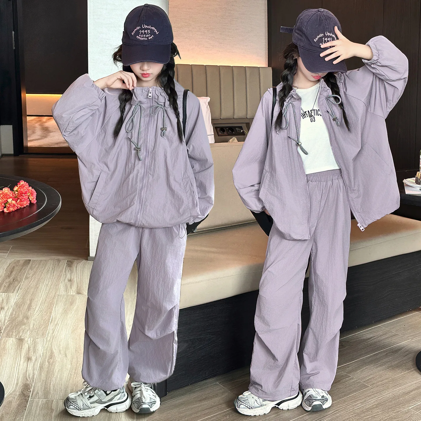 

Kids Girls Autumn Two-piece Set Zipper Long Sleeves Coat+Elastic Waist Pant Children Girls Fashion Cargo Sets For 4-14Y Girls