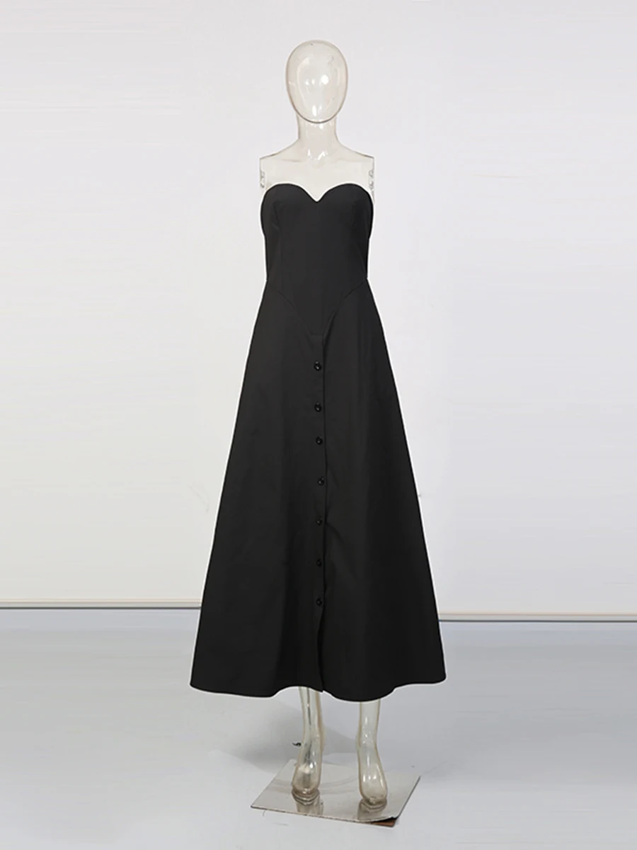 CHICEVER Black Spliced Single Breasted Jumpsuit Female Square Collar Sleeveless Gentle Intellectual Women's Jumpsuits Fashion