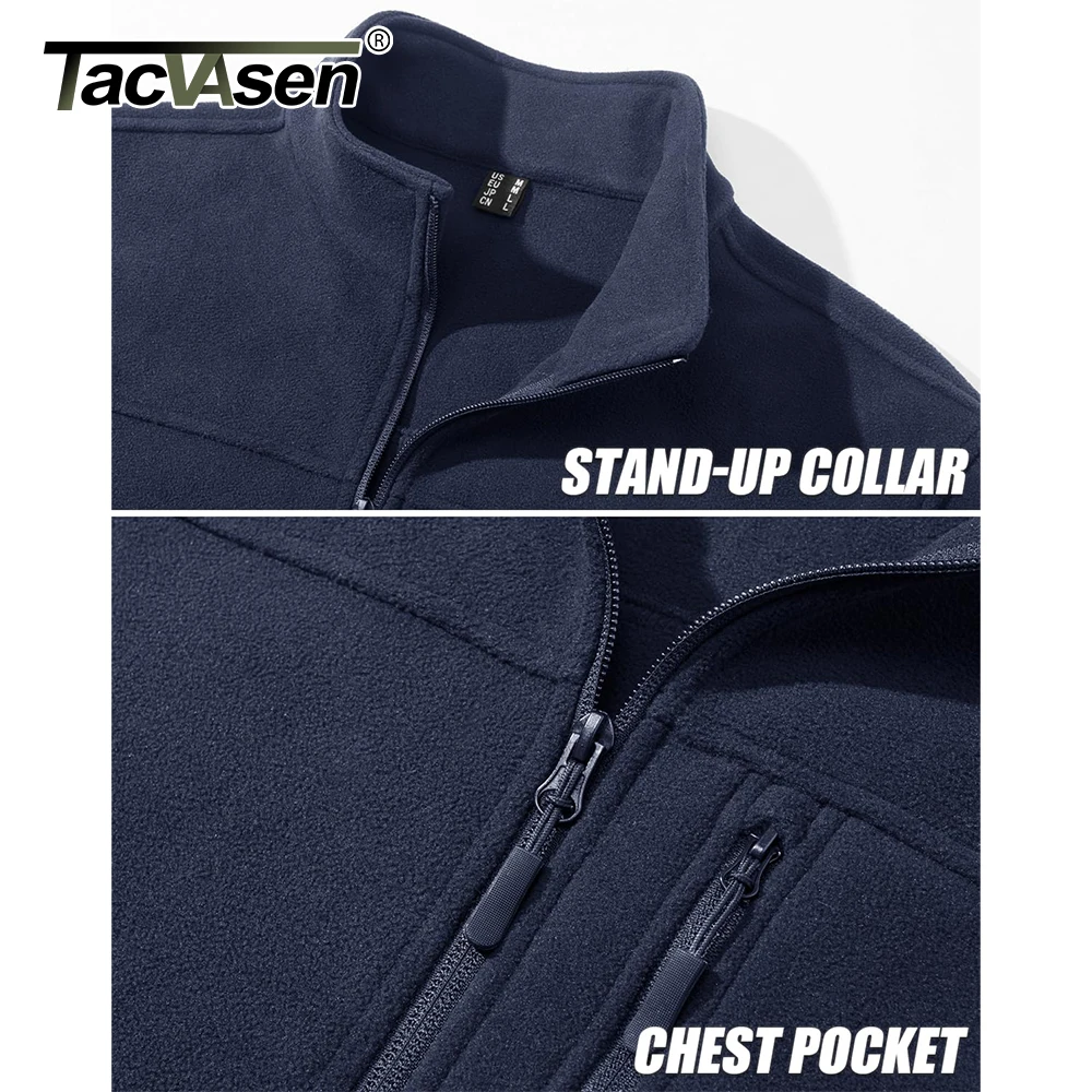 TACVASEN Men's Thermal Warm Fleece Jacket Stand Collar Full Zip Windbreaker Multiple-pockets Outerwear Working Hiking Coat