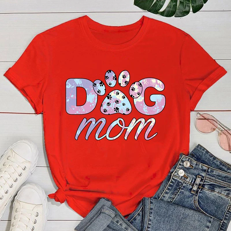 Mother\'s Day T shirt New Dog Mom Print T Shirts Women Casual Round Neck Tees Top Summer Cool Loose Short Sleeve