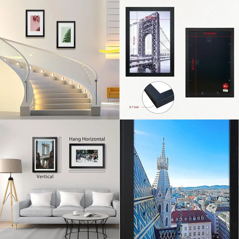 

Набор из 3 черных деревянных настенных рам для плакатов, 12x18 дюймов.