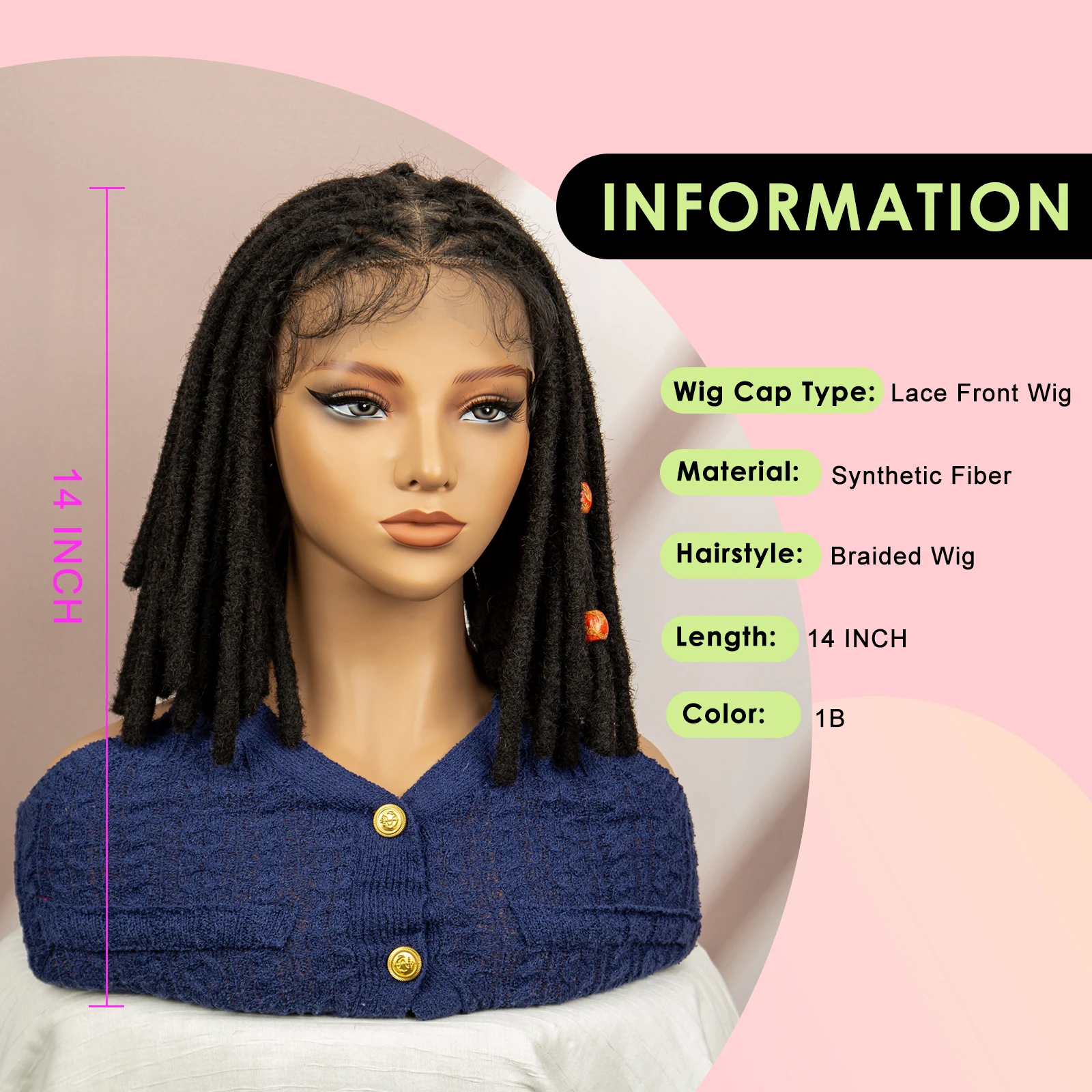 Synthetic Dreadlock Braided Wigs Full Lace Twisted Wigs with Beads Synthetic Short BoB Crochet Wigs With Baby Hair Knotless Wigs