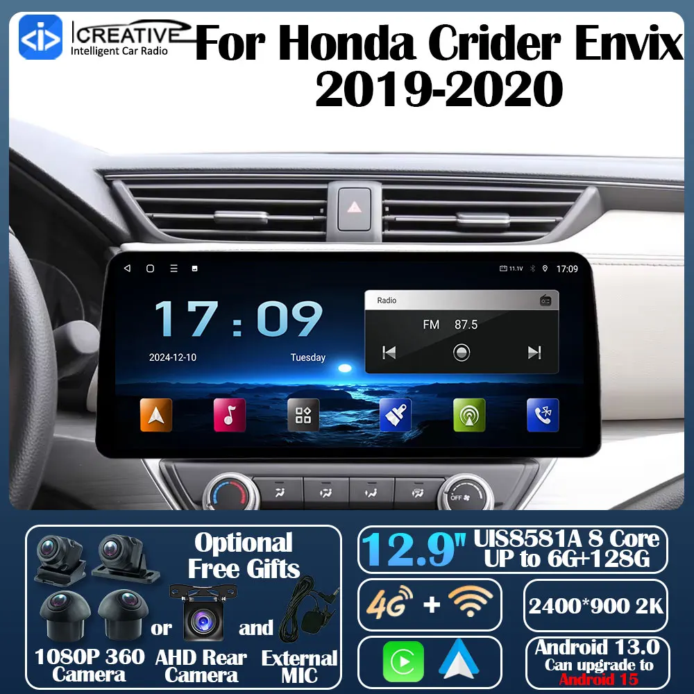 Car Radio For Honda Crider Envix 2019-2020 Android 13 12.9inch Carplay Autoradio GPS Navi  Multimedia Player Stereo All-in-One