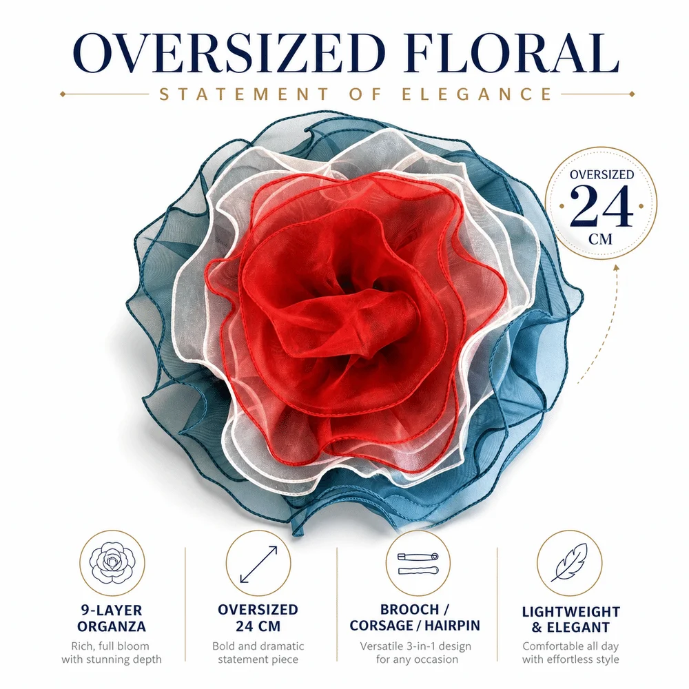 New Organza Flower Brooch Oversized Versatile Ornament Floral Corsage DIY Handmade 9-Layer Scarves Buckle Pin Hair Accessory