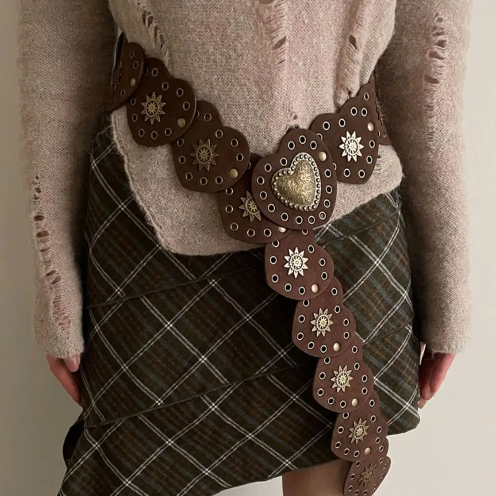 

Индивидуальные ремни с металлическим сердечком, широкие Y2K, ремни с металлическими заклепками, искусственная кожа, ковбойский пояс в западном стиле, женский пояс