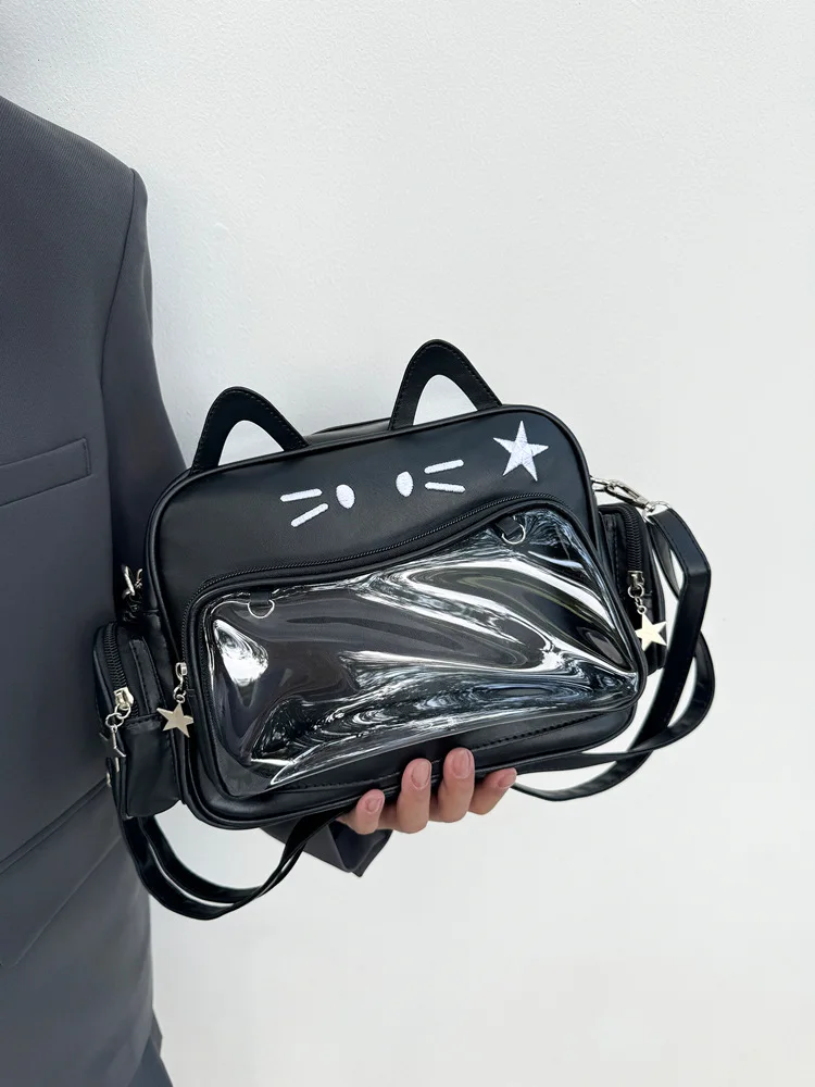 

Y2k Japanese Harajuku Shoulder Bag Women's Transparent Ita Bag Girls School Crossbody Bags Cute Mechanical Meow Backpack Female