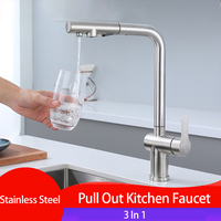 Pull Out Kitchen Sink Faucet Two Model Stream Sprayer Nozzle Stainless Steel Hot Cold Wate Mixer Tap Drinking Water 3-way Filter