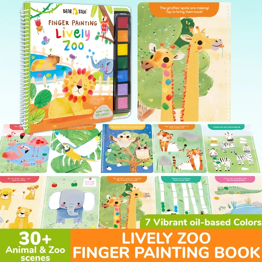 Set di pittura con le dita lavabile per bambini Divertente libro di pittura con le dita Arte Animale Zoo Forniture per pittura a colori Artigianato fai-da-te Regali