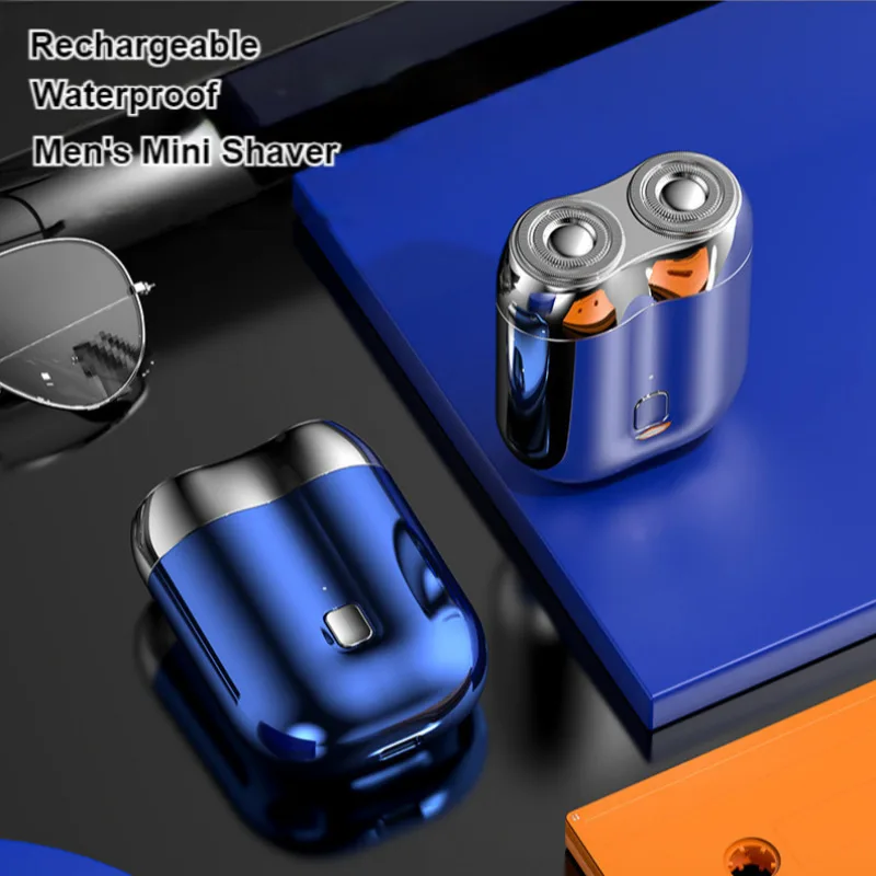 Portable Rotary Dual Ring Electric Shaver Men Travel Mini Shaver Double Floating Magnetic Blade Head Rechargeable Pocket Razors