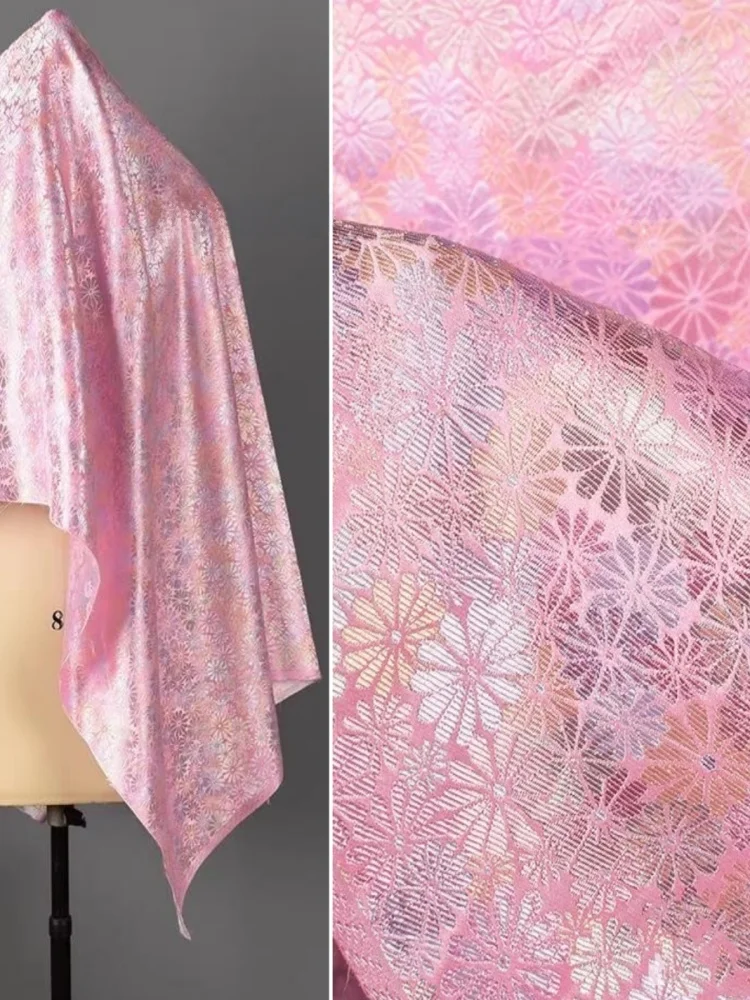 Tela de Seda Tussah Rosa Pálido Suave con Diseño de Margaritas, Estilo Chino, Brocado Songjiang, Patrón de Margaritas Pequeñas, Tela para el Hogar, DIY