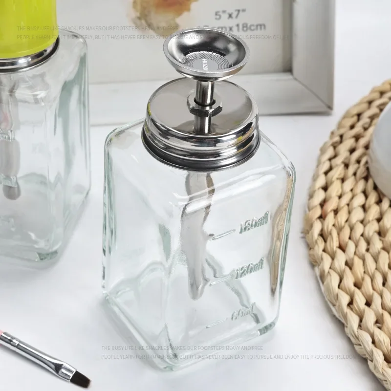Nail glass bottle press funnel press type alcohol bottle nail remover water empty bottle cleaning liquid crystal hydraulic 180ml