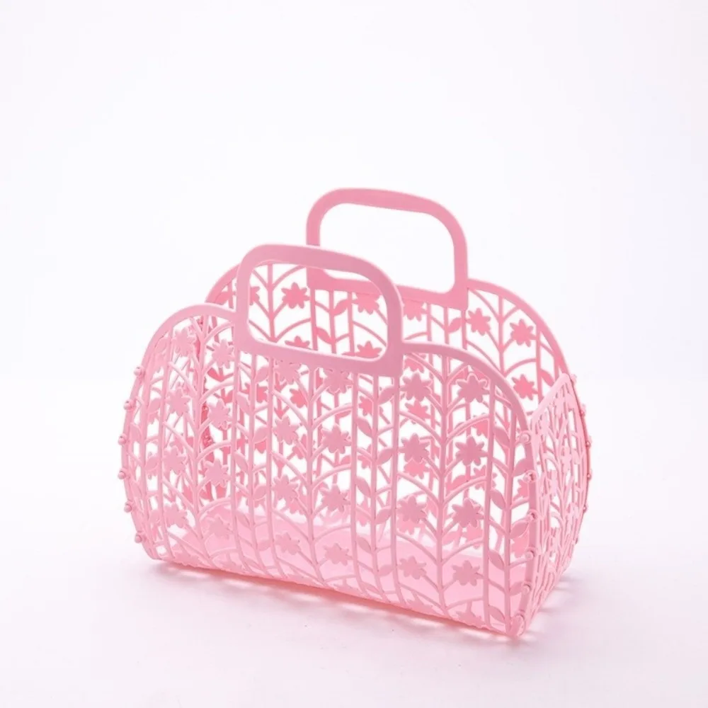 Cesta de Almacenamiento Portátil Vintage, Bolsos de Playa Desmontables de Gran Capacidad, Bolsa de Plástico Hueca Tipo Jelly para Playa y Baño