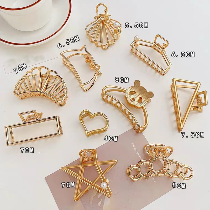 New Women Elegant Gold Hollow Geometric Metal Hair Claw Vintage Hair Clips Headband Hairpin Hair Crab Hair Accessories