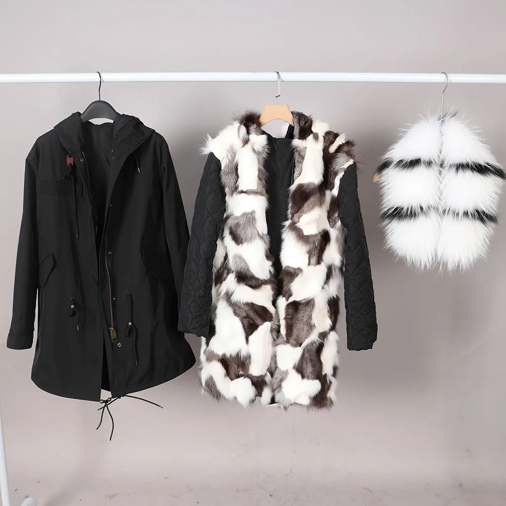 Dames Winter Afneembare Vossenbontvoering Echte wasbeer Bontkraag Parka Capuchon Jas Afneembare bontkraag voor dames