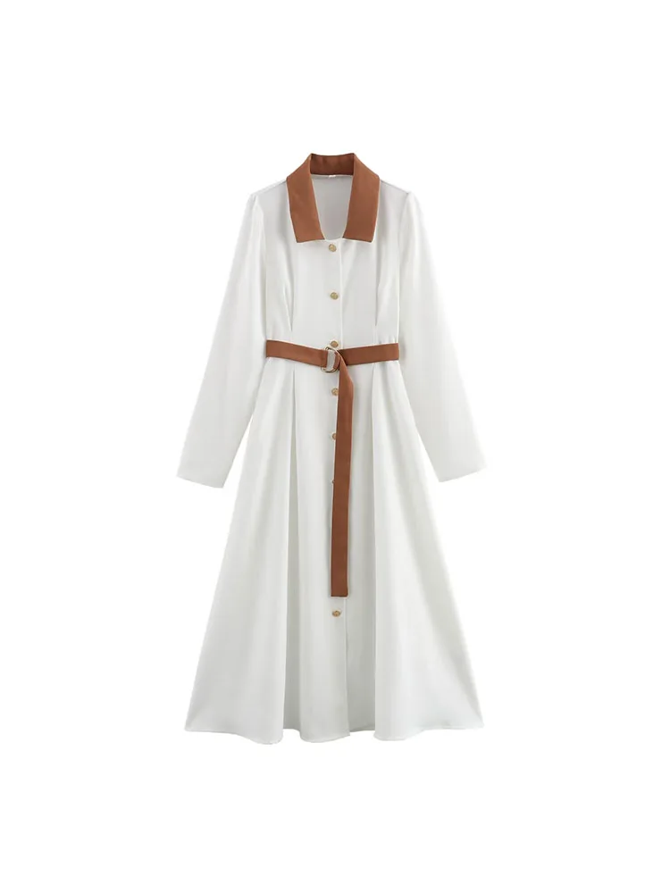 

French high-end shirt dress female 2024 summer new retro temperament Hepburn style waist platycodon long skirt