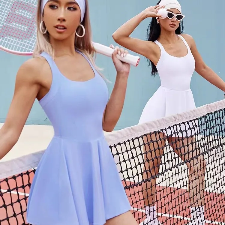 New Arrival Sleeveless Women's Tennis Dresses With Safety Shorts Soft Breathable High Elastic Sports Running Dancing Clothes