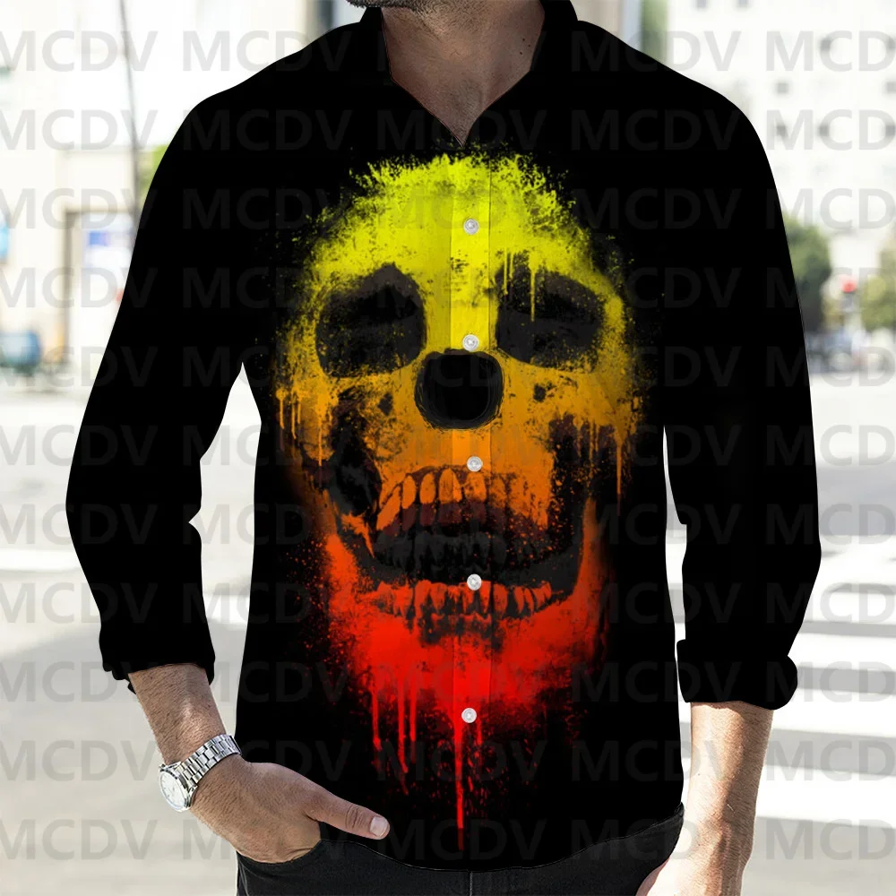 

Men's Halloween Skull 3D Printed Casual Long Sleeved Shirt Button Down Shirts Spring Mens Casual Lapel Shirt