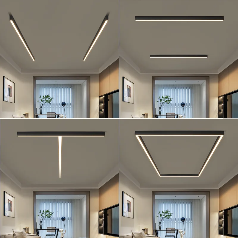 

Black and white living room dining room surface mounted linear light LED ultra simple long strip light balcony aisle ceiling lig