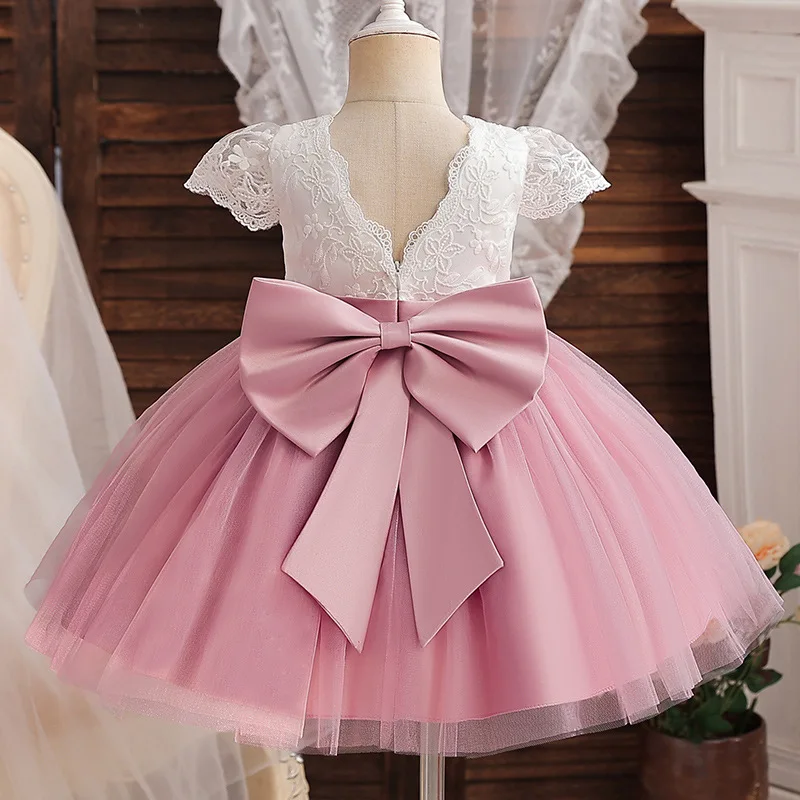 

1-5 Months Baby Girls Dress Big Bow Wedding Party Elegant Little Princess Dress Kids Birthday Present Christmas Vestidos