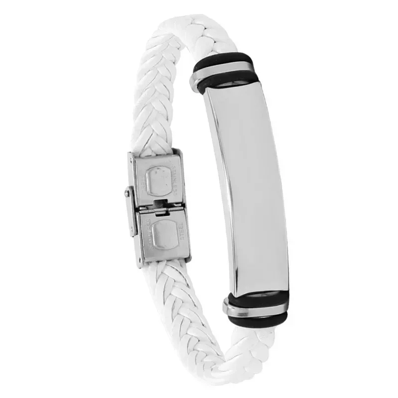 Stainless Steel Bracelet Simple Casual Leather Woven Bracelet Titanium Steel Leather Bracelet for Men Stainless Steel