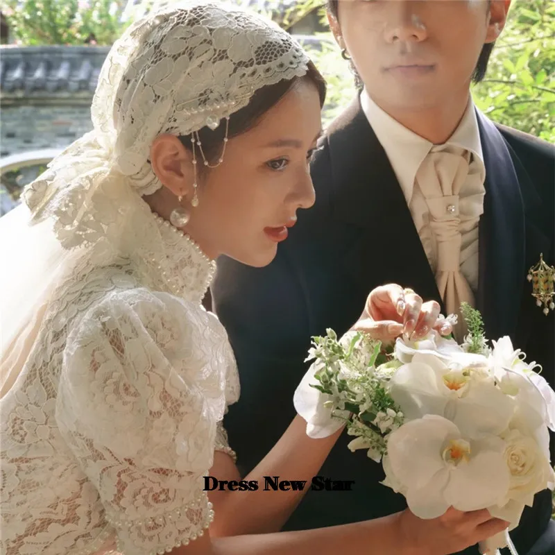 lace-bag-head-hat-veil-retro-veil-mid-length-style-bridal-wedding-photo-with-headdress