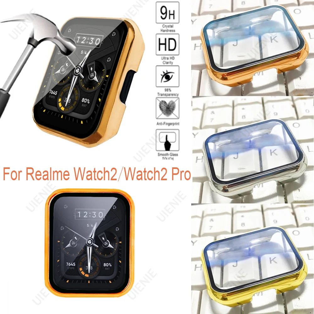 PC con custodia protettiva in vetro temperato per Realme Watch 2 / Watch 2 Pro Cover + pellicola protettiva per paraurti sottile con pellicola temperata