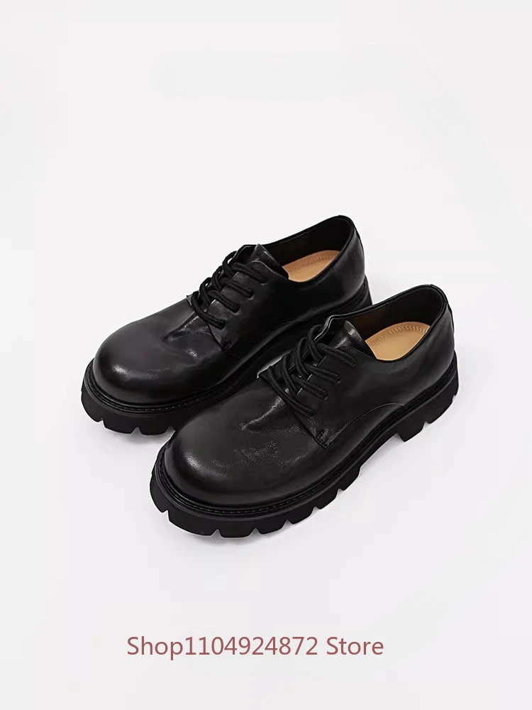 High Quality Washed Cowhide Black Derby Shoes Men's Genuine Leather Work Commuting Lightweight Big Toe Leather Shoes Male
