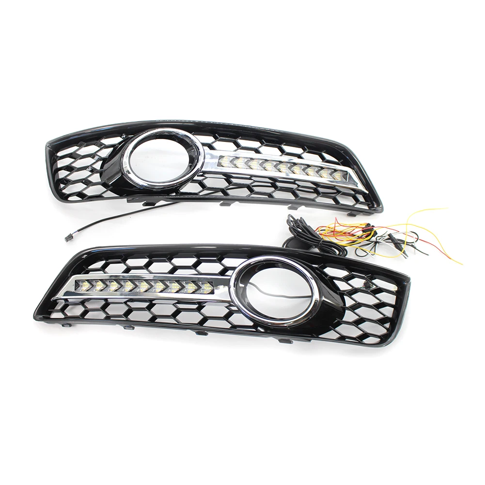 2Pcs Car Front Fog Light Lamp Cover Honeycomb Mesh Grill w/ LED Lights For Audi A3 8P 2009 2010 2011 2012 2013