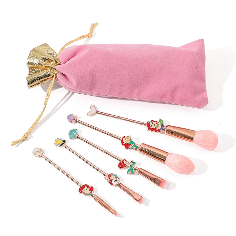 Cute The Little Mermaid Pink Makeup Brushes Princess Ariel Soft Comfortable Specialized Cosmetic Brush Women Beauty Tools Kit