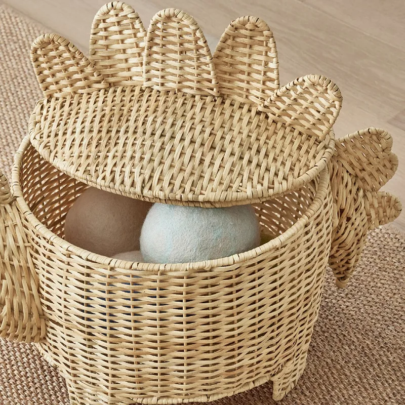 Nordic hand-woven basket rattan with lid cartoon storagebasket clothing toy storage box Indonesian rattanbasket