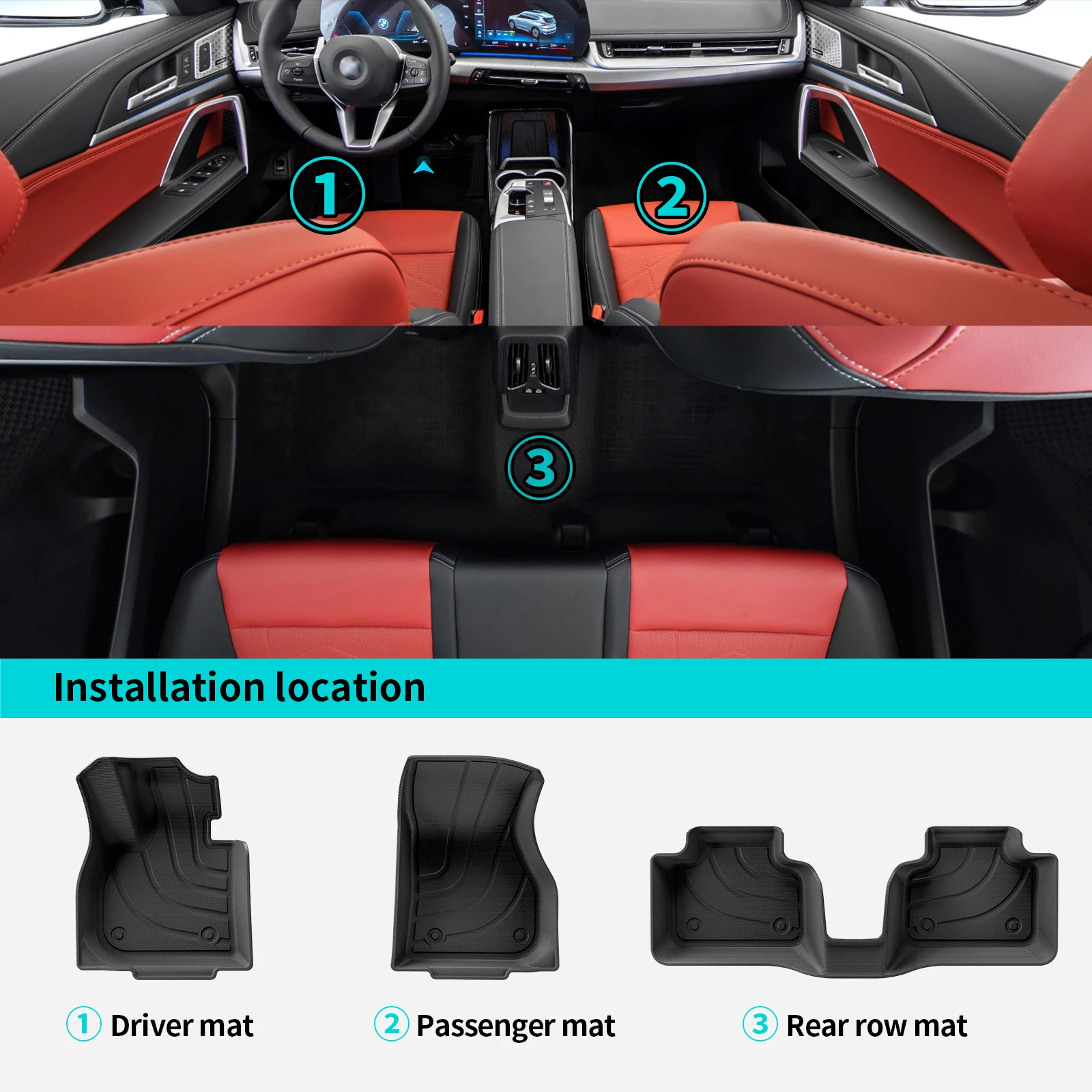 for 2023-2026 BMW X1 (EU Version Only) TPE 3D Car Floor Mats Trunk/Backrest Pad Odorless Accessories Only Fit Left Hand Driver