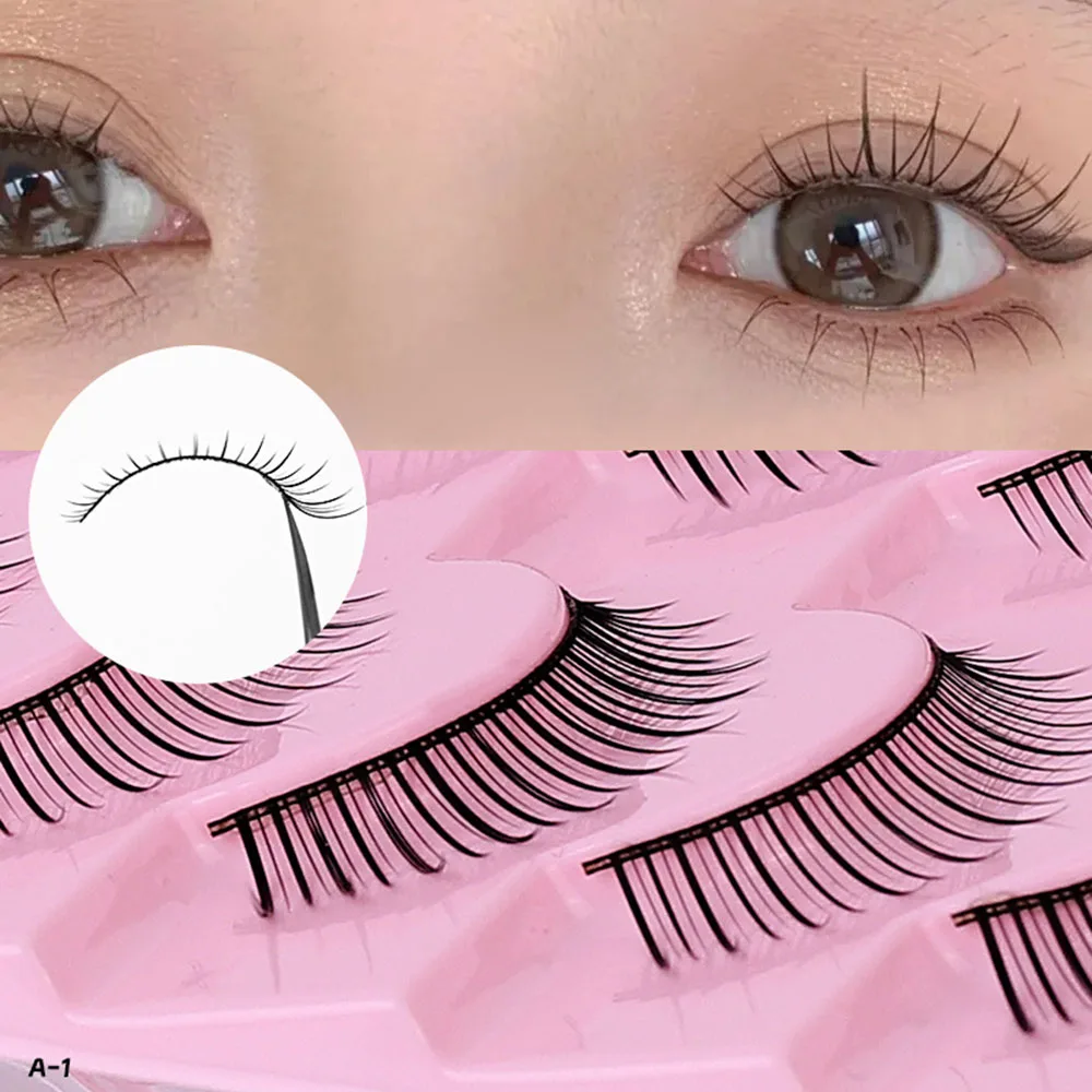 5Pairs False Lashes Cat Eye Eyelashes Eyelash Extension 3D Mink Half Lashes Natural Makeup Faux Black Stems Korean Eye Makeup