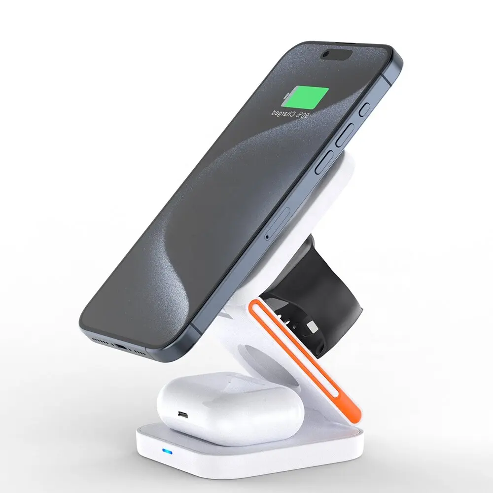 3 in 1 Magnetic Foldable Wireless Charger 15W Fast Table Charging Stand for iPhone 12/13/14/15/16 Mini/Pro/Pro Max