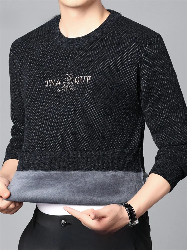 

Thiened пушистый вязаный мужской свитер, круглый трикотаж с вышивкой, зимний деловой повседневный свободный крой, теплая шерстяная одежда