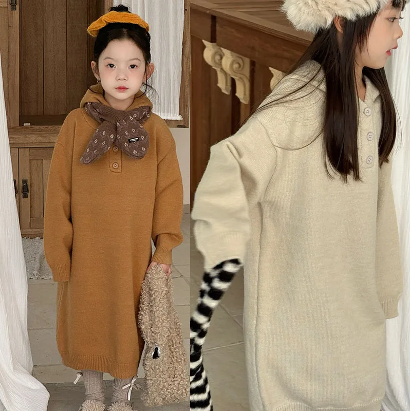 

Повседневное платье с длинными рукавами для больших девочек, вязаный свитер, винтажные платья для девочек, размер 2, 3, 4, 5, 6, 7, 8, 9, 10, 11 12 13 лет, полосатый, бежевый, коричневый