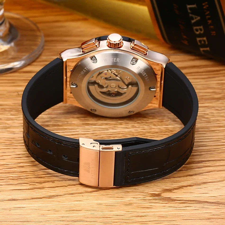 Automatic Watch for Men Ceramic Bezel Blue Luminous Mechanical Leather Rubber Rose Gold Titanium Carbon Fibre Style Luxury