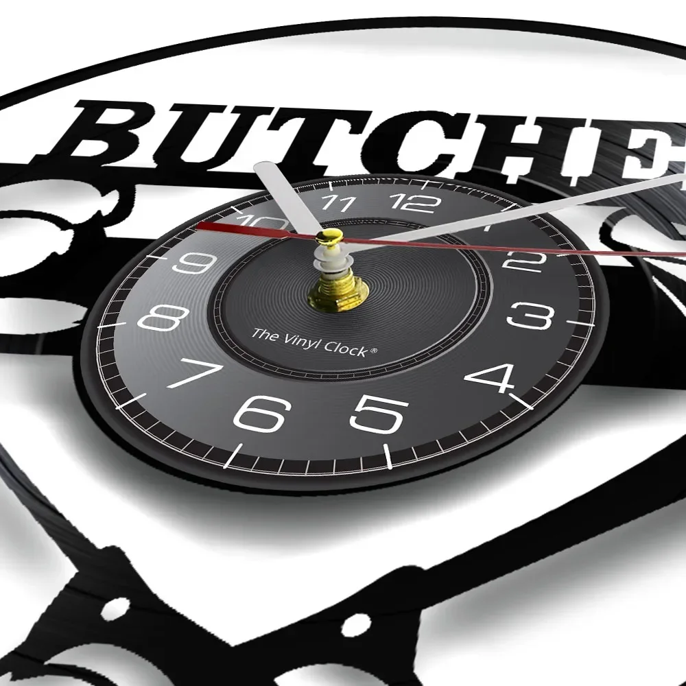 Chef Butcher Cross Knife Art Vinyl Record Wall Clock Home Kitchen Restaurant Decoration Wall Clock Butcher Shop Silent Watch